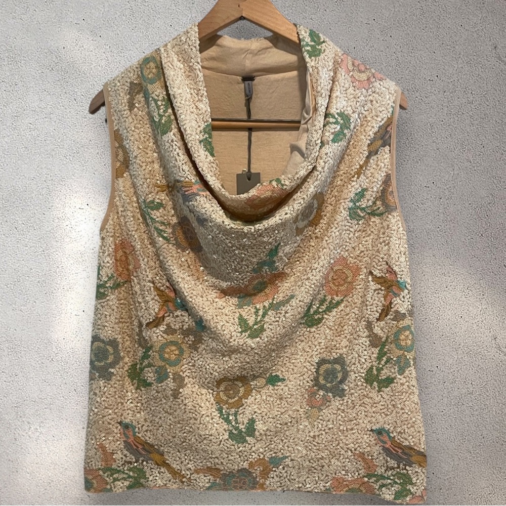 New Bl^nk London Eliana Draped Neck Sequin Top Size Medium
